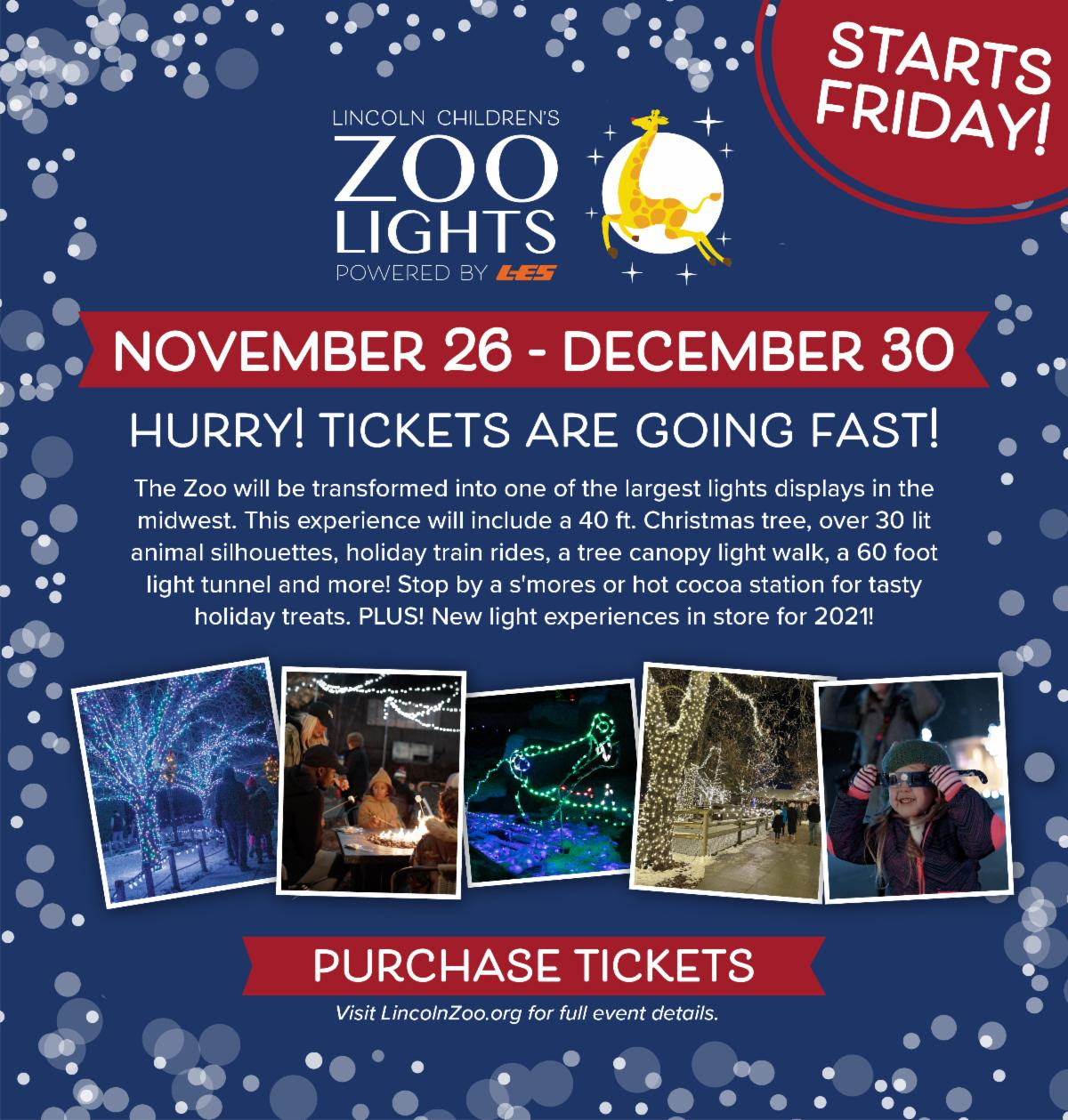 Zoo Lights starts Friday! Tickets are going fast! Get your tickets today! 